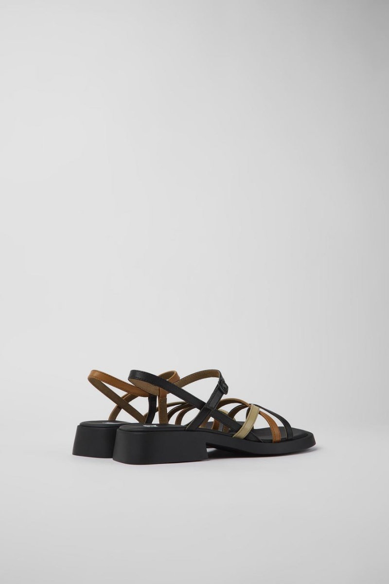 Black Women's Camper Twins Leather Sandals | 5869431-YP