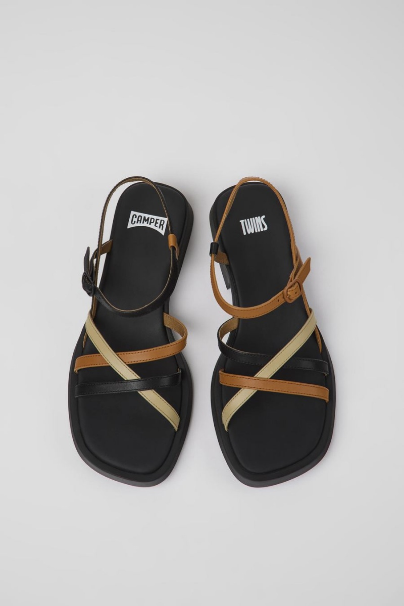 Black Women's Camper Twins Leather Sandals | 5869431-YP