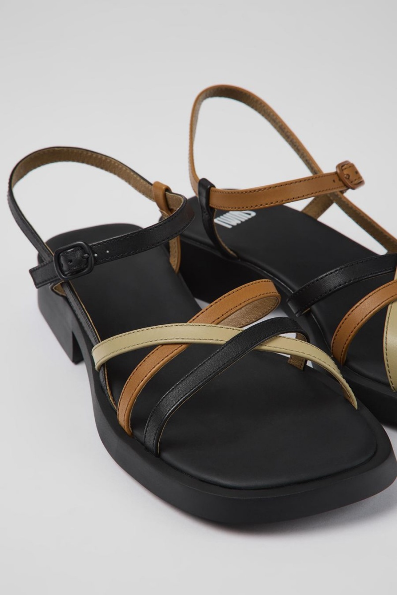 Black Women's Camper Twins Leather Sandals | 5869431-YP