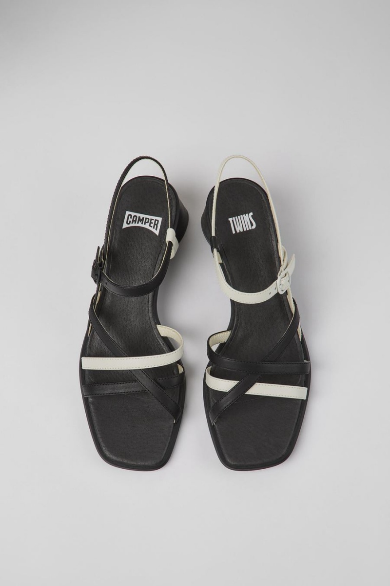 Black Women's Camper Twins Leather Sandals | 5021479-AW