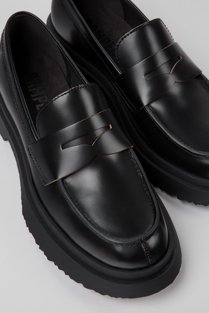 Black Women's Camper Walden Leather Loafers | 4628915-RK