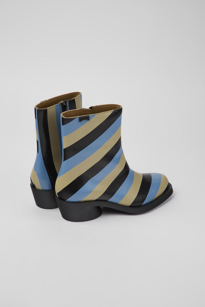 Blue Women's Camper Bonnie Striped Leather Boots | 9586137-GC