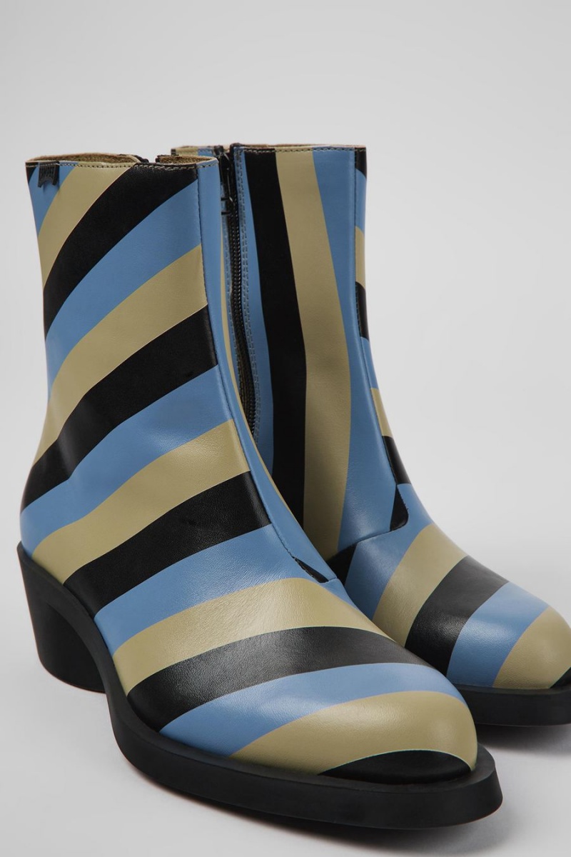 Blue Women's Camper Bonnie Striped Leather Boots | 9586137-GC