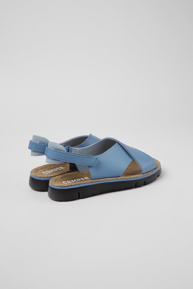 Blue Women's Camper Oruga Leather Textile Sandals | 2839701-NT