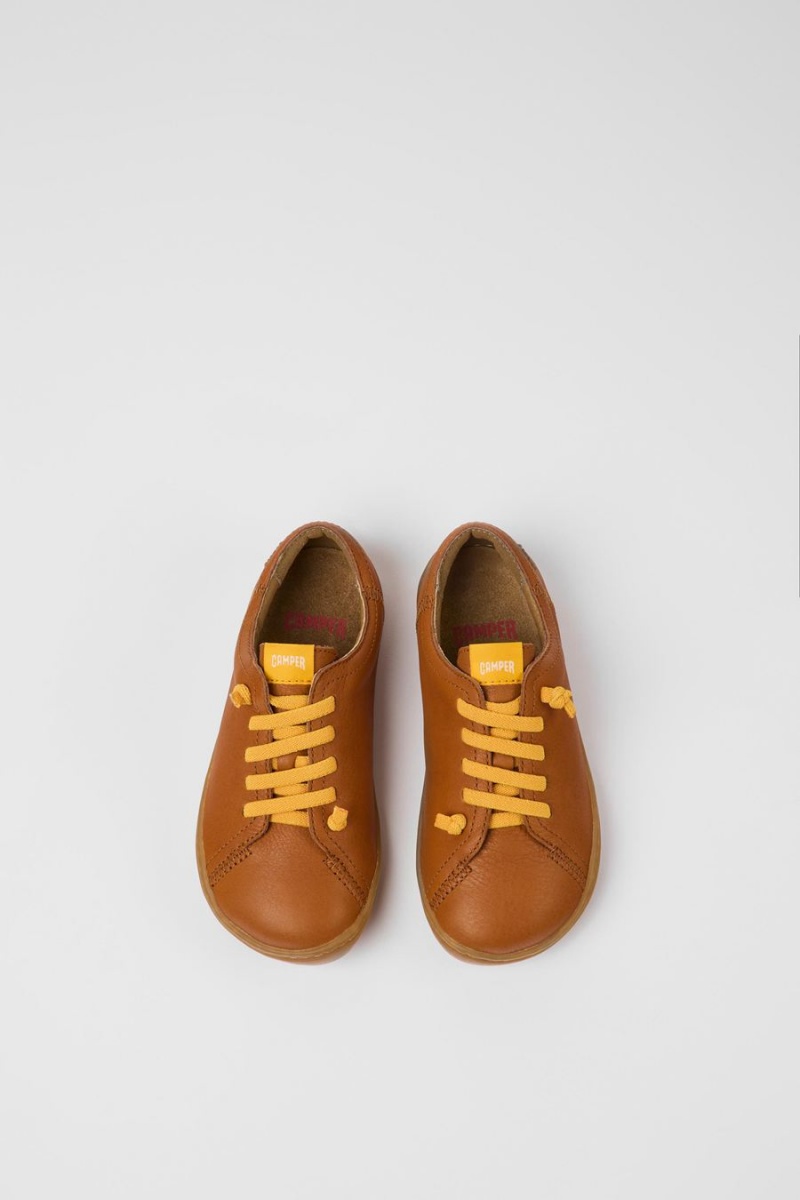 Brown Girls' Camper Peu Leather Sneakers | 9453608-WA