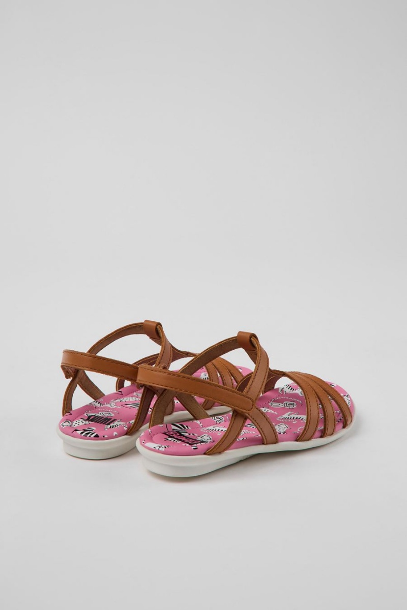 Brown Girls' Camper Twins Leather Sandals | 6370452-YN