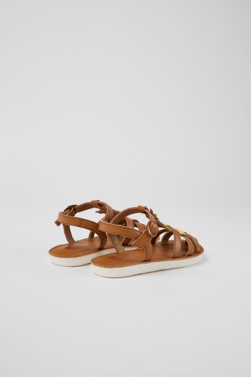 Brown Girls' Camper Twins Leather Sandals | 5136287-XB