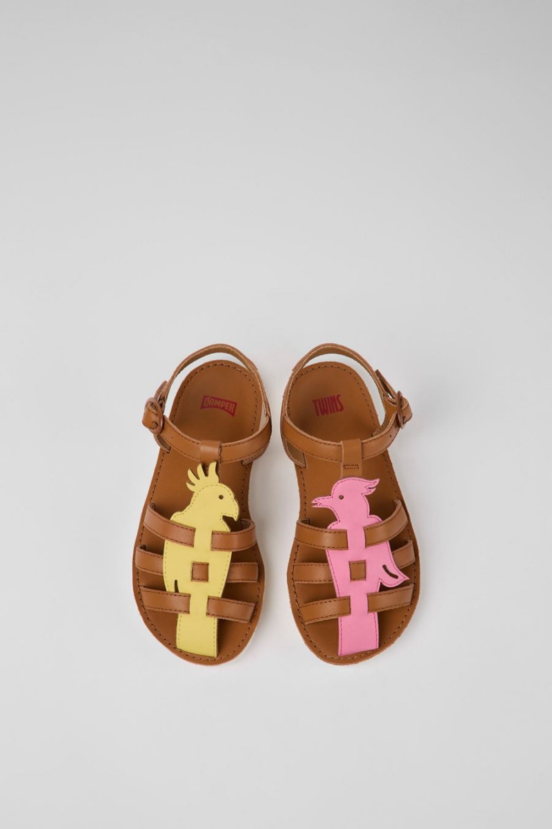 Brown Girls' Camper Twins Leather Sandals | 5136287-XB