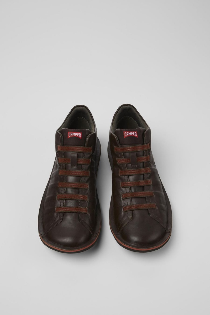 Brown Men's Camper Beetle Leather Sneakers | 8504719-YF