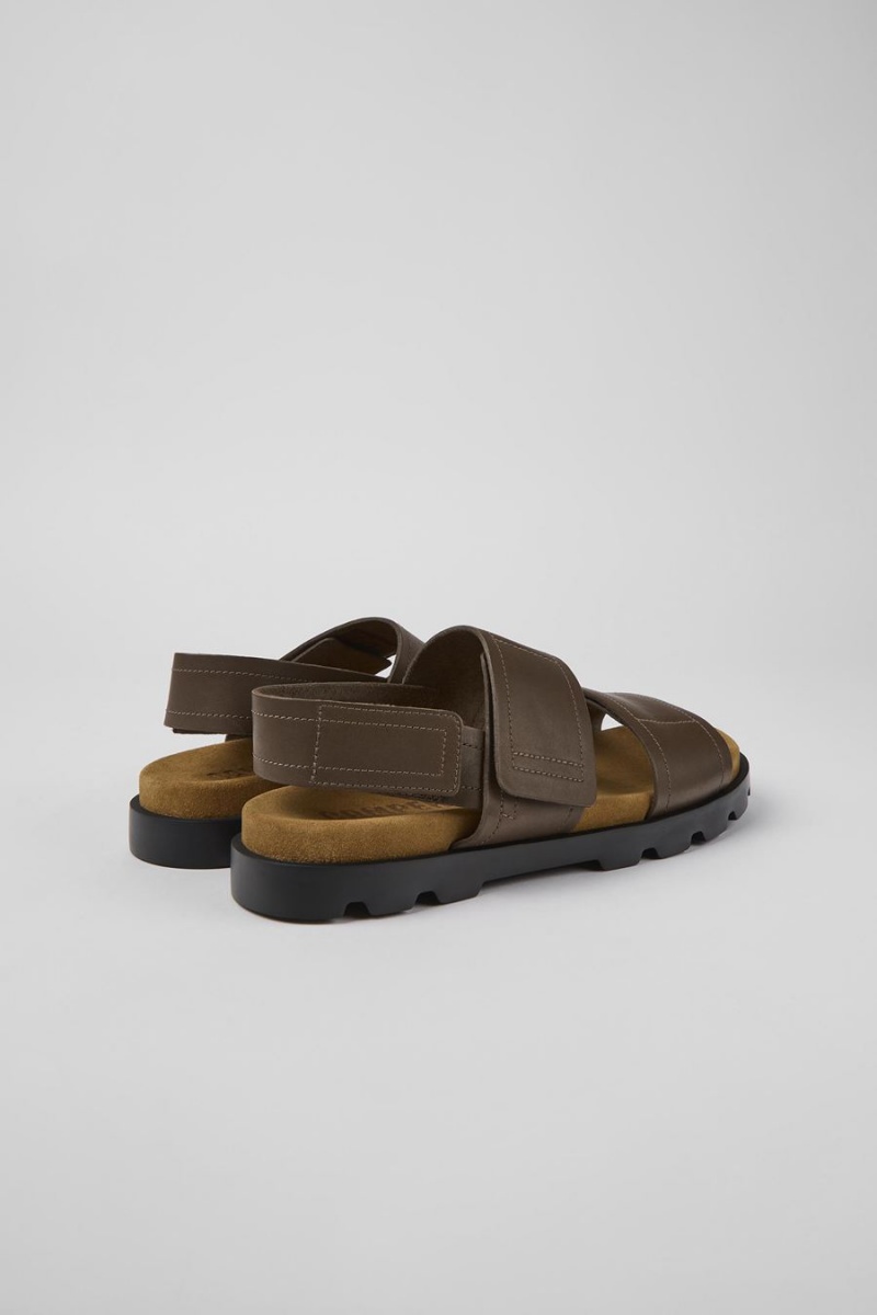 Brown Men's Camper Brutus Leather Sandals | 2158709-PL