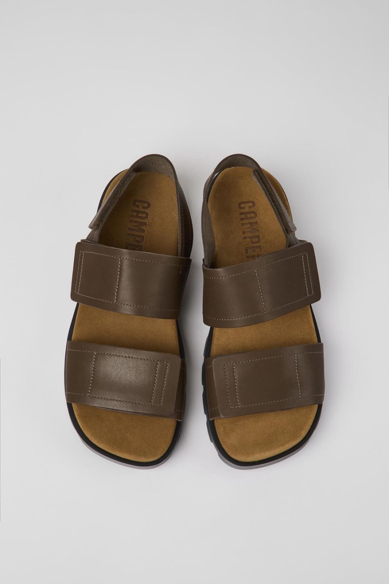 Brown Men's Camper Brutus Leather Sandals | 2158709-PL