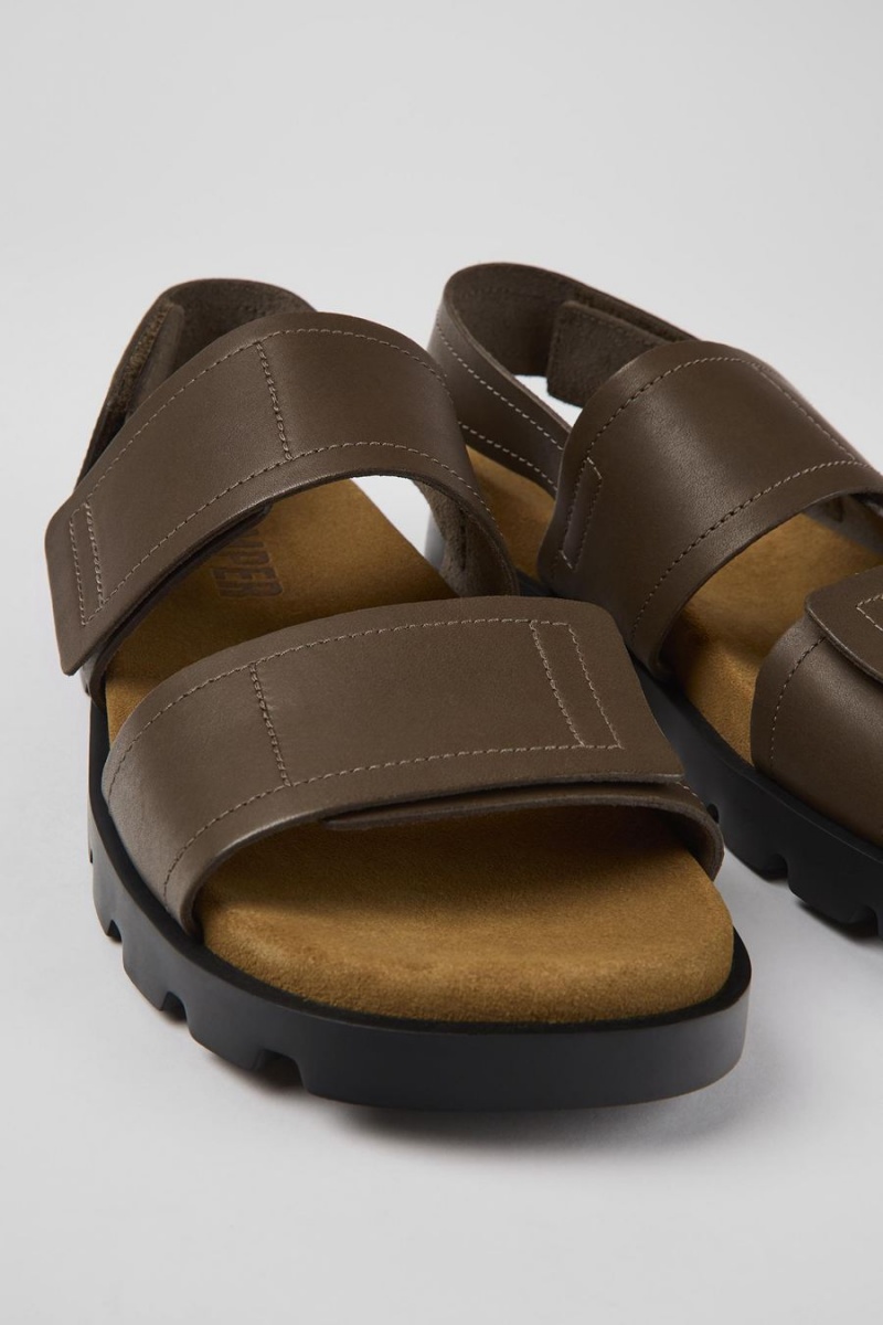 Brown Men's Camper Brutus Leather Sandals | 2158709-PL