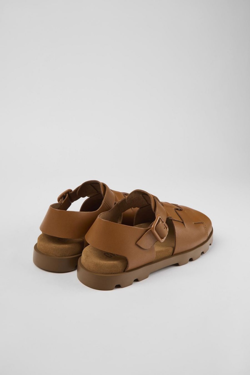 Brown Men's Camper Brutus Leather Sandals | 9571306-BY