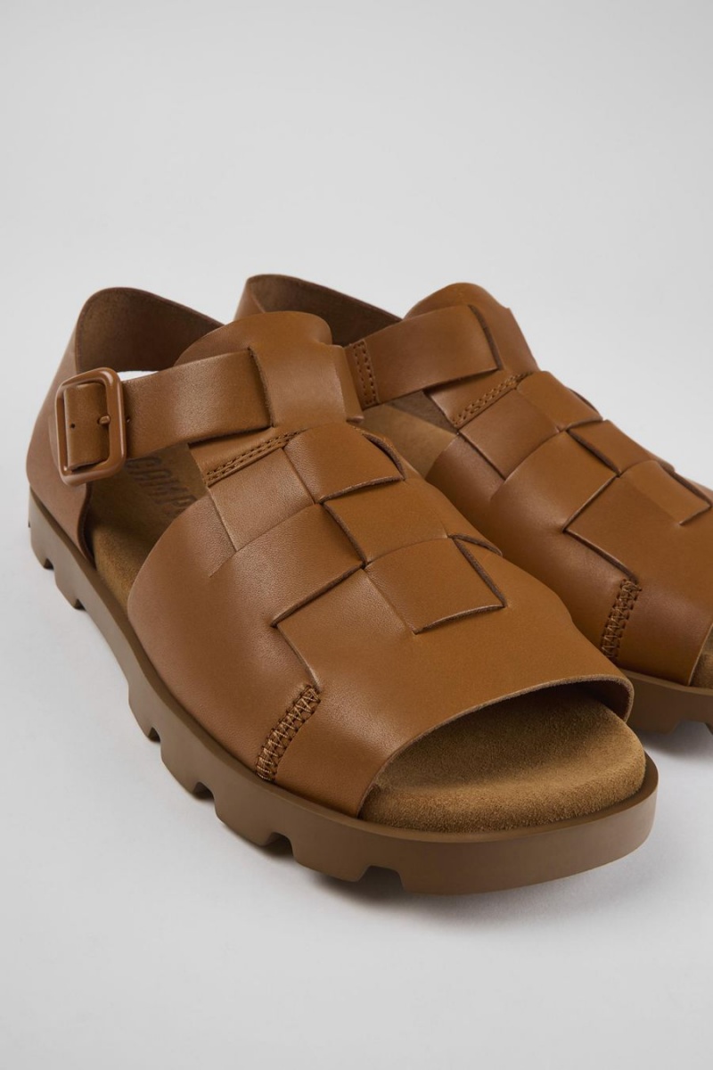 Brown Men's Camper Brutus Leather Sandals | 9571306-BY