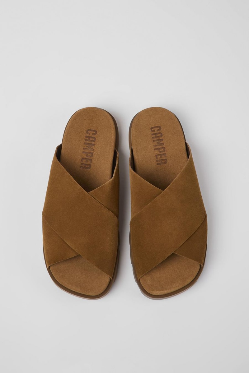 Brown Men's Camper Brutus Nubuck Sandals | 9215867-PH