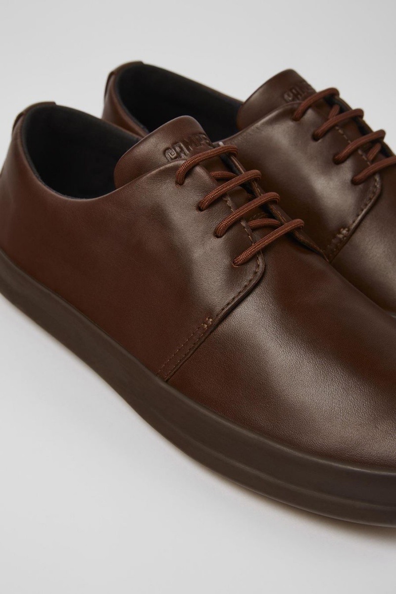 Brown Men's Camper Chasis Leather Sneakers | 4807936-BL