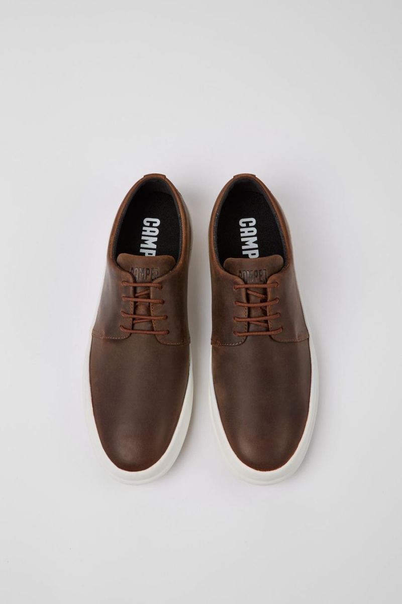 Brown Men's Camper Chasis Leather Sneakers | 4586719-WR