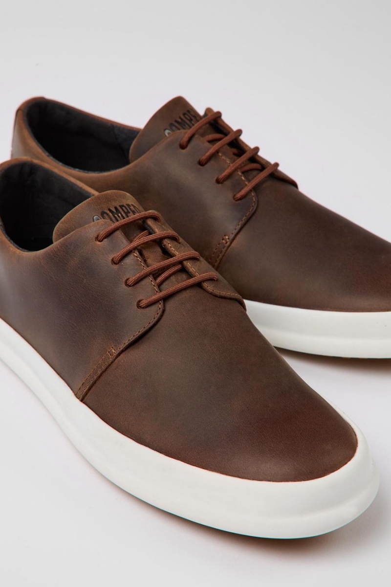 Brown Men's Camper Chasis Leather Sneakers | 4586719-WR