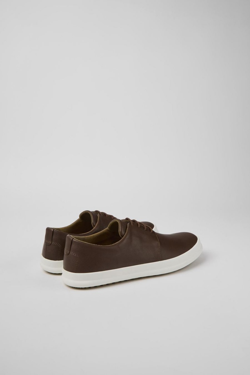 Brown Men's Camper Chasis Leather Sneakers | 5089372-HB