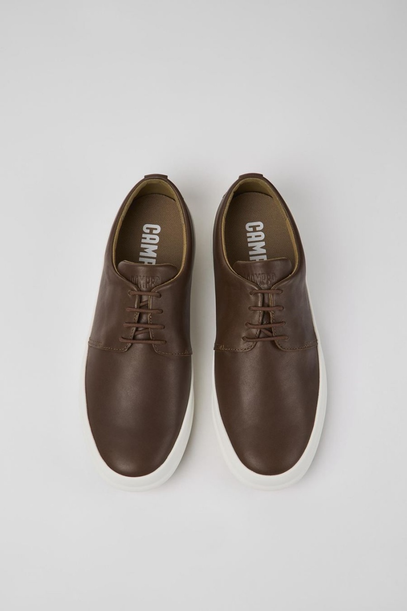 Brown Men's Camper Chasis Leather Sneakers | 5089372-HB