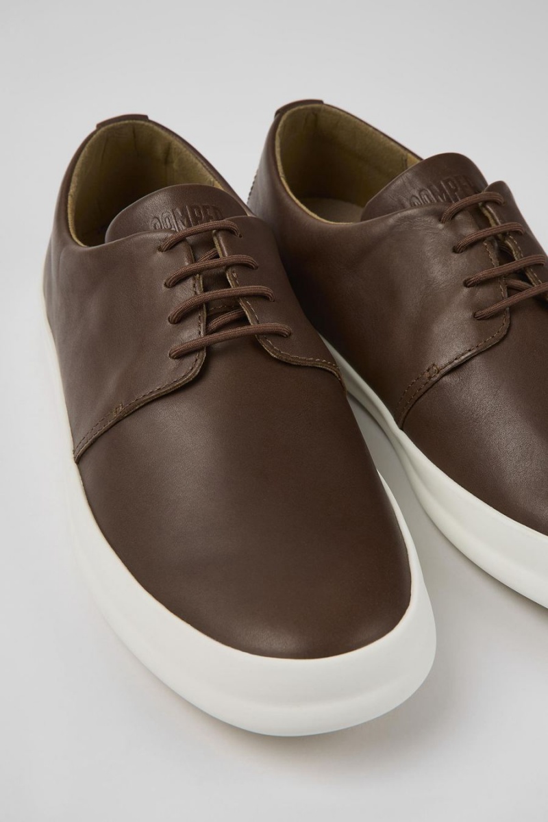 Brown Men's Camper Chasis Leather Sneakers | 5089372-HB