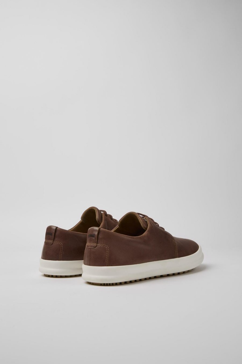 Brown Men's Camper Chasis Leather Sneakers | 6518047-JL