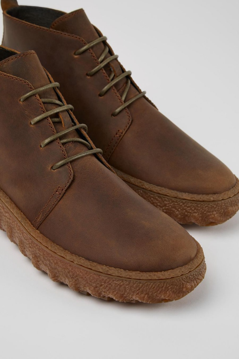 Brown Men's Camper Ground Michelin Lace Up Ankle Boots | 1685437-HU