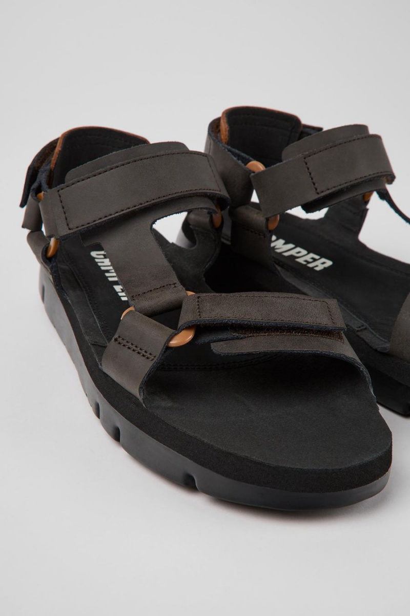 Brown Men's Camper Oruga Leather Sandals | 5380719-IU