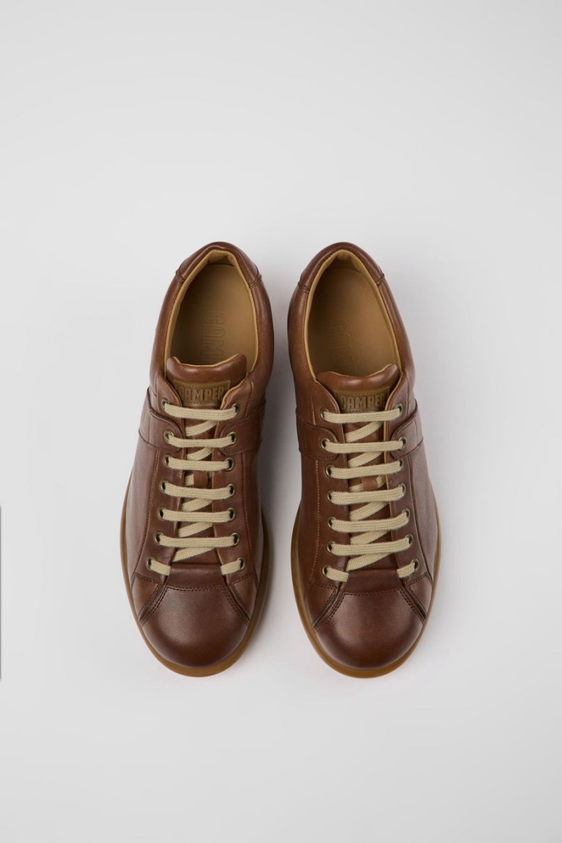 Brown Men's Camper Pelotas Vegetable Tanned Leather Sneakers | 0953278-JG