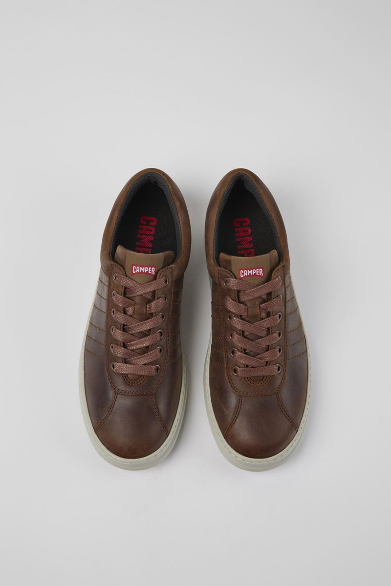 Brown Men's Camper Runner Leather Sneakers | 3429578-LI