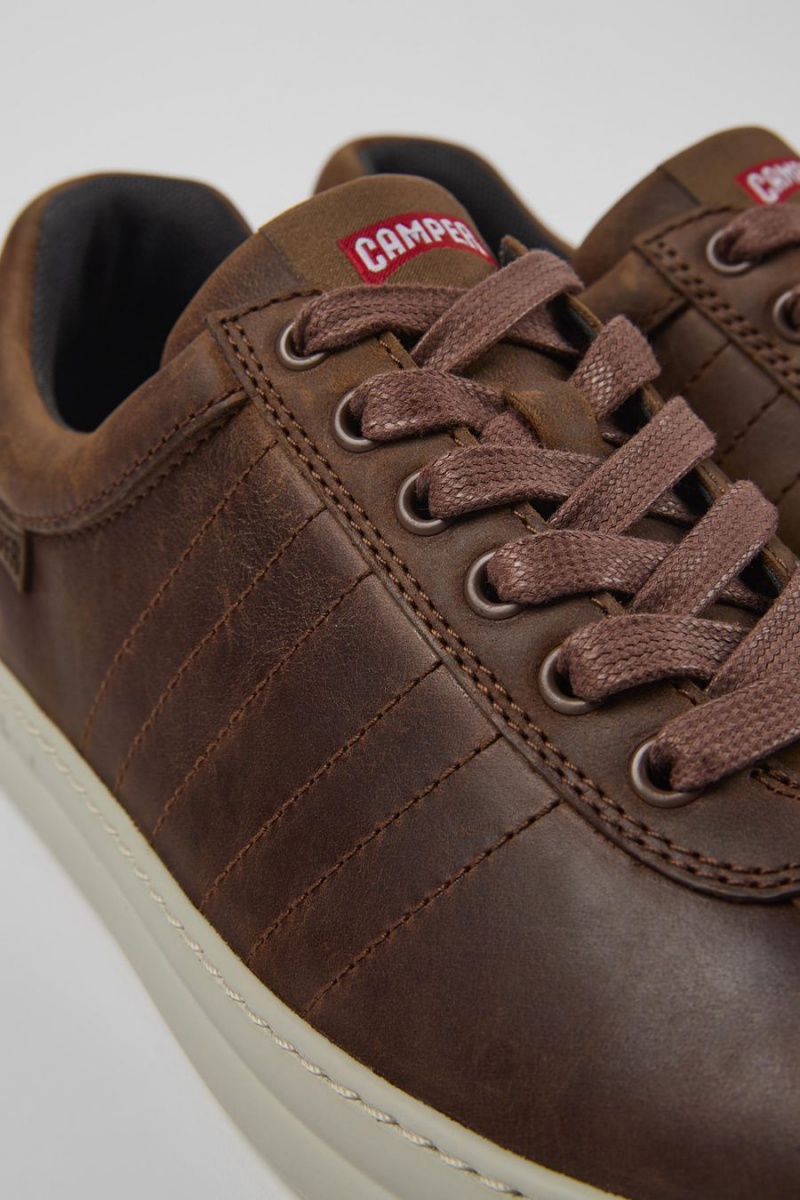 Brown Men's Camper Runner Leather Sneakers | 3429578-LI