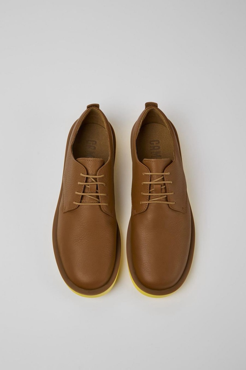 Brown Men's Camper Wagon Leather Sneakers | 8965023-KU