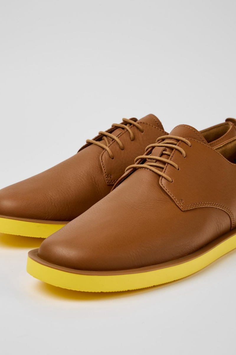 Brown Men's Camper Wagon Leather Sneakers | 8965023-KU