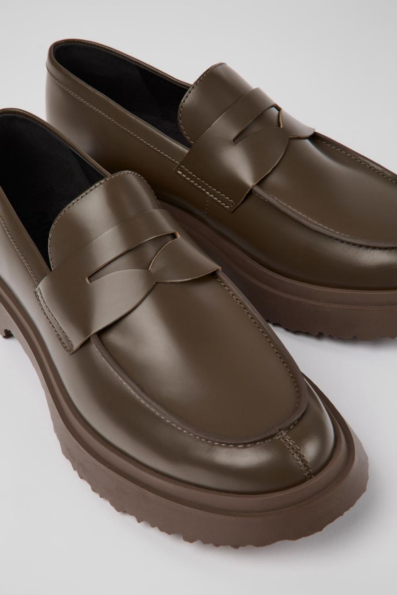 Brown Men's Camper Walden Leather Loafers | 9854076-WD