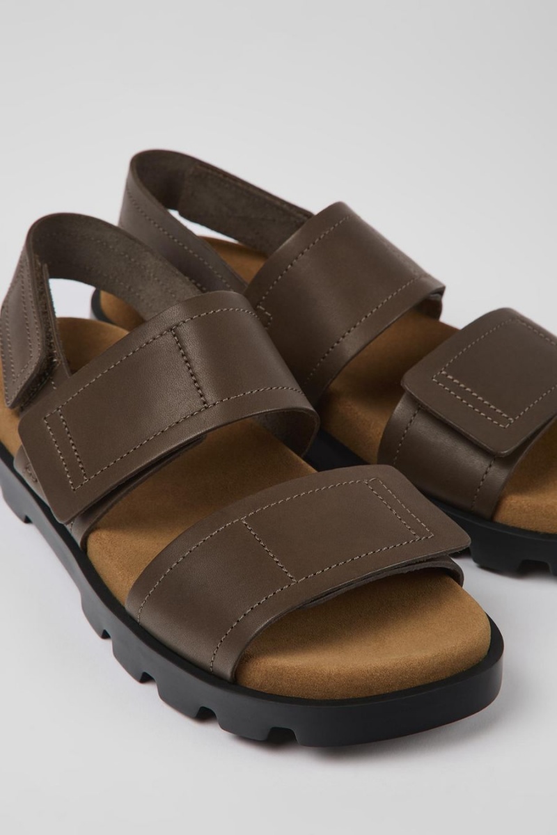 Brown Women's Camper Brutus Leather Sandals | 5346170-RD