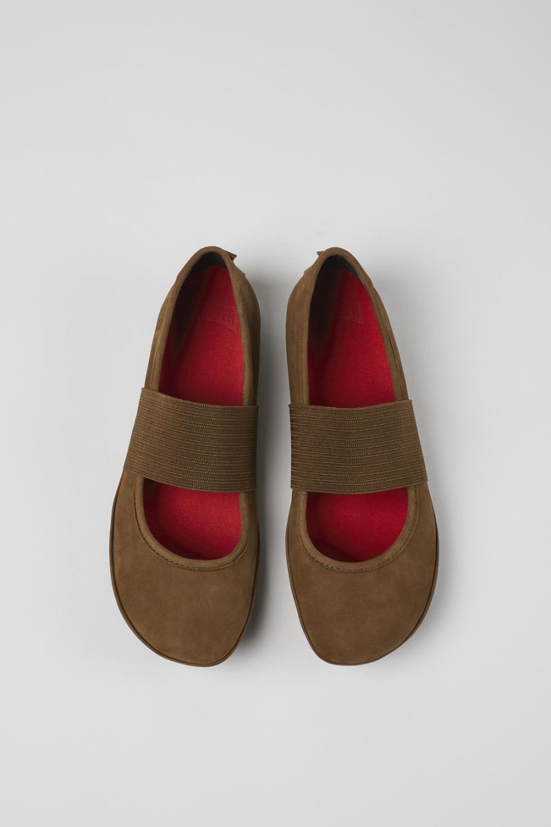 Brown Women's Camper Right Nubuck Ballerina | 8314967-QZ