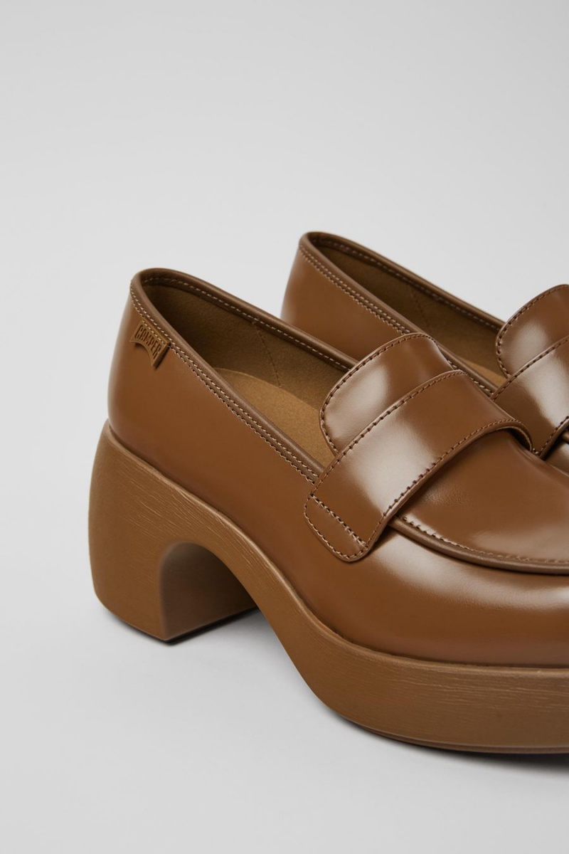 Brown Women's Camper Thelma Leather Wedges | 0628731-CP