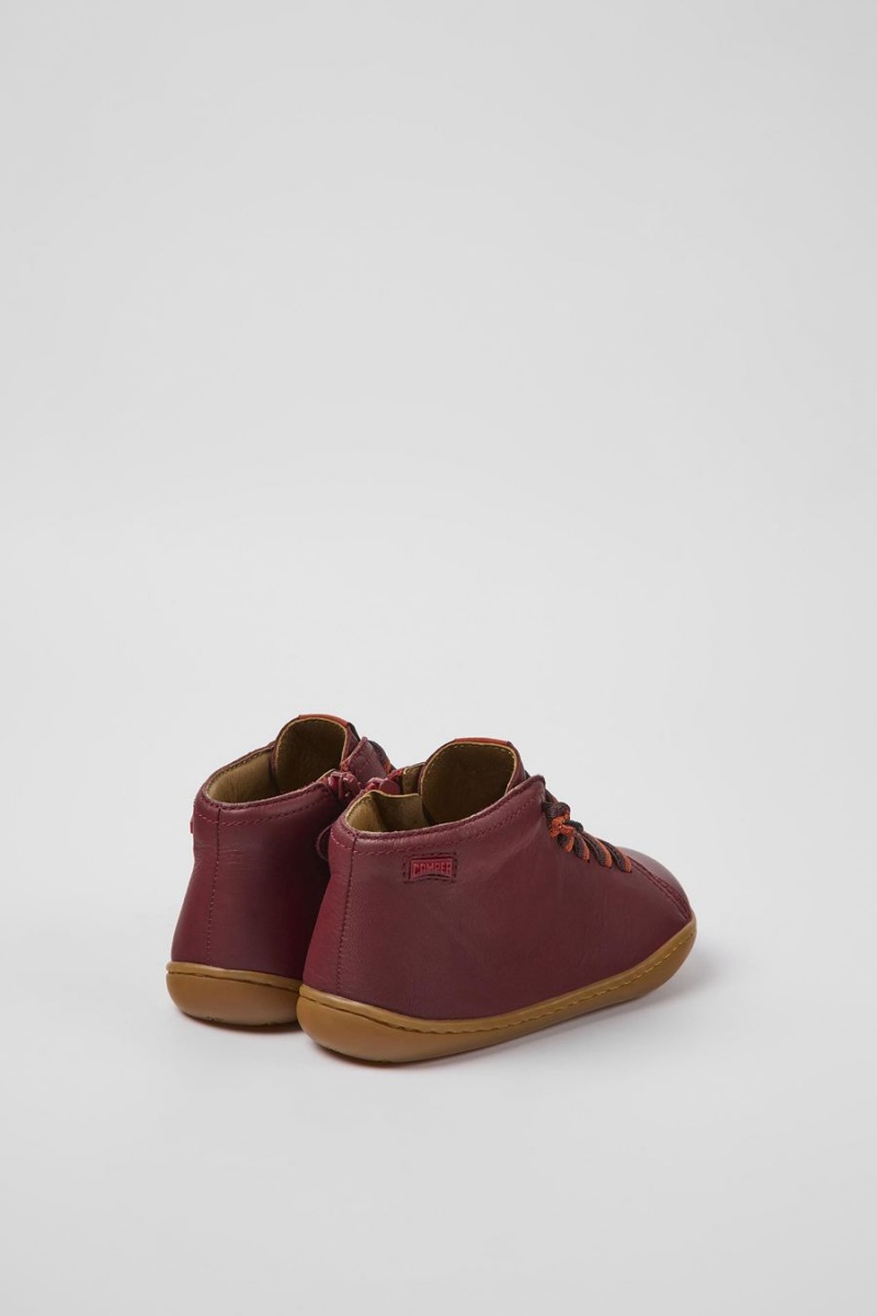 Burgundy Girls' Camper Peu Leather Ankle Boots | 6481905-HM