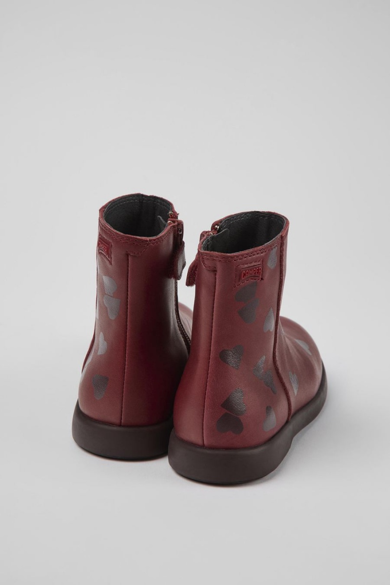 Burgundy Girls' Camper Twins Leather Ankle Boots | 1376245-ZB