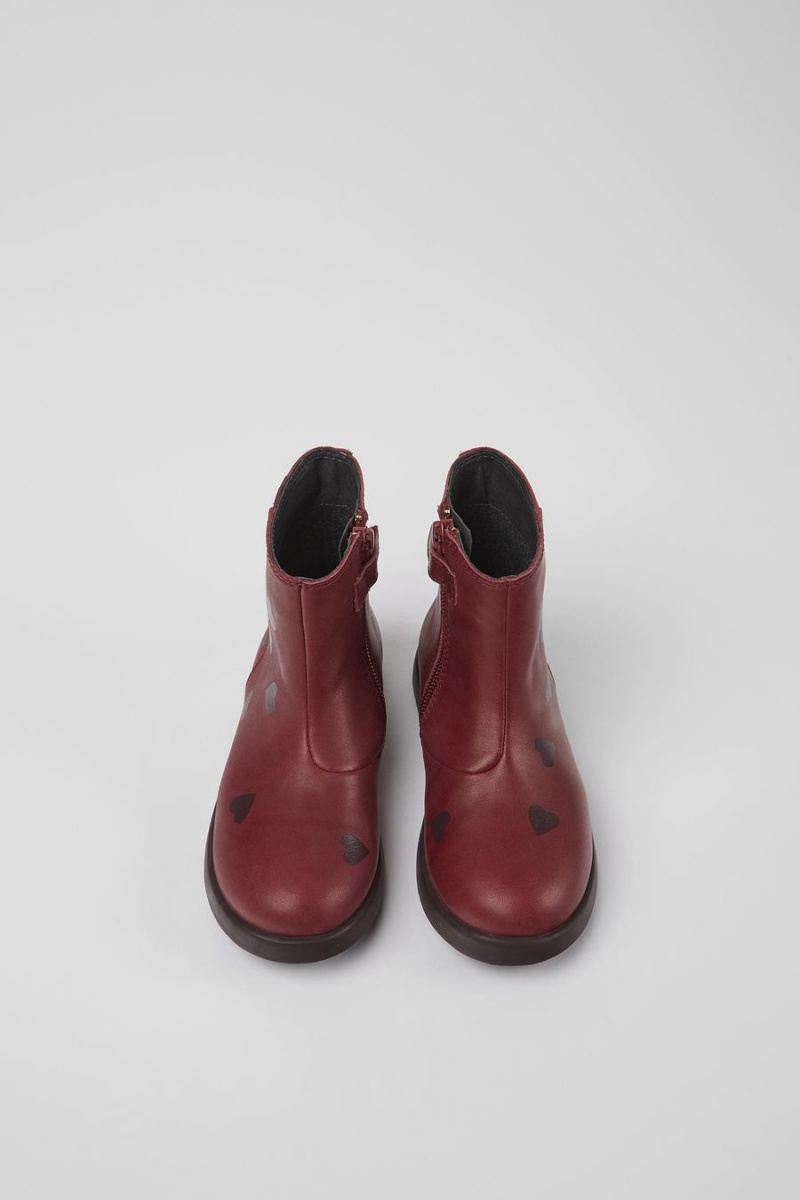 Burgundy Girls' Camper Twins Leather Ankle Boots | 1376245-ZB