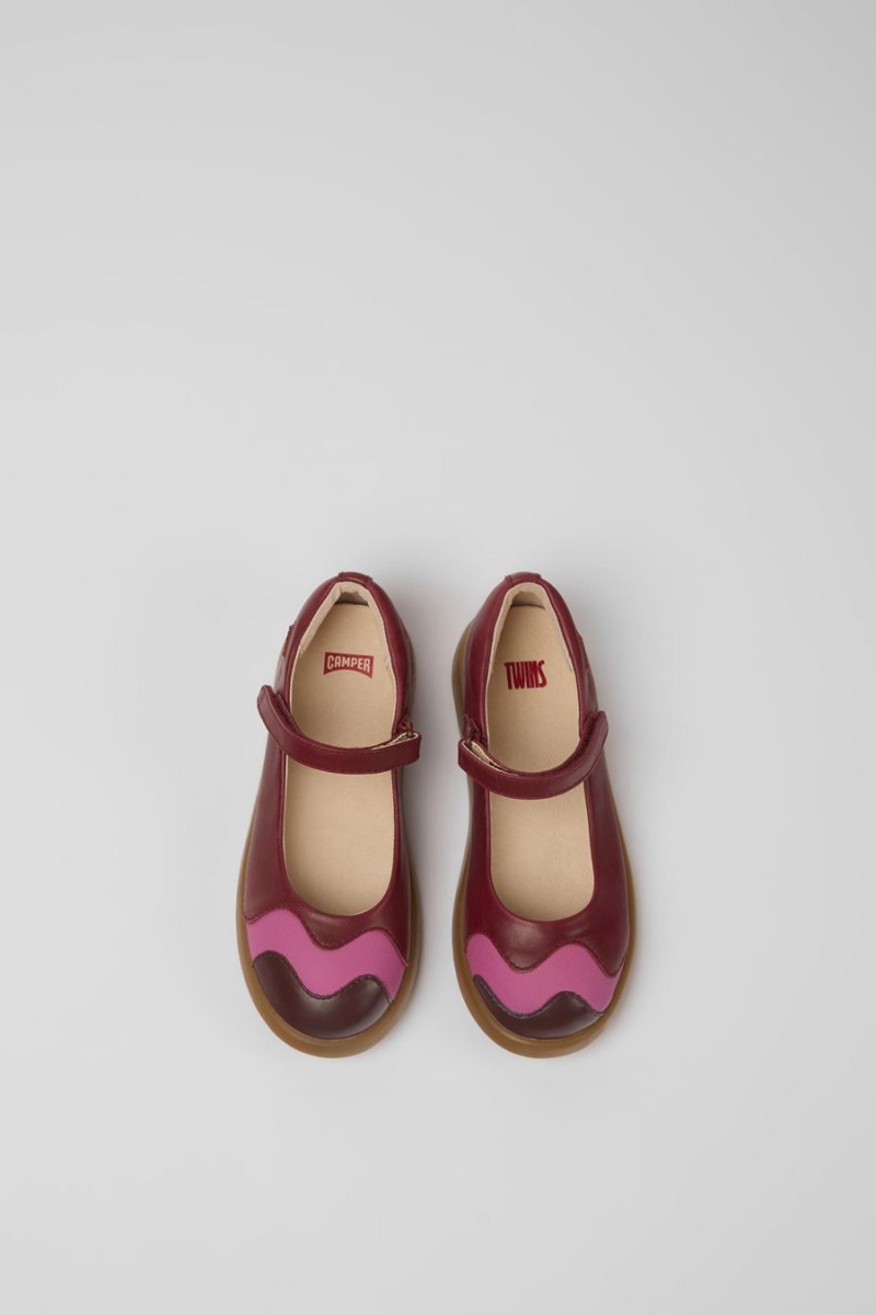 Burgundy Girls' Camper Twins Leather Mary Jane Flats Ballerina | 2869173-PT