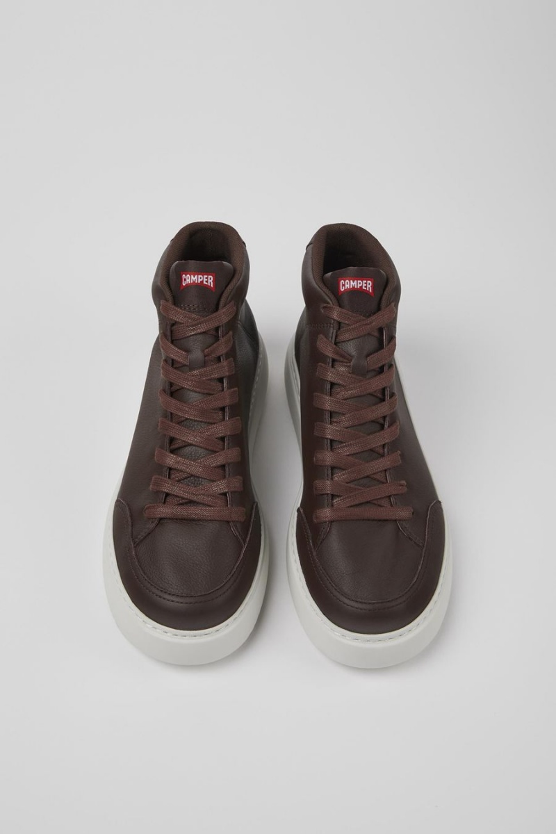 Burgundy Men's Camper Runner K21 Leather Sneakers | 6801397-LS