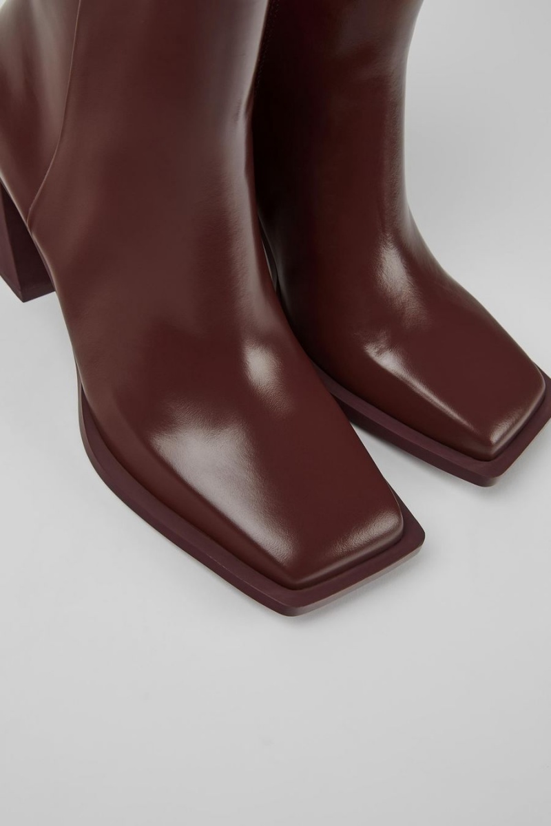 Burgundy Women's Camper Karole Leather Ankle Boots | 5031294-JV