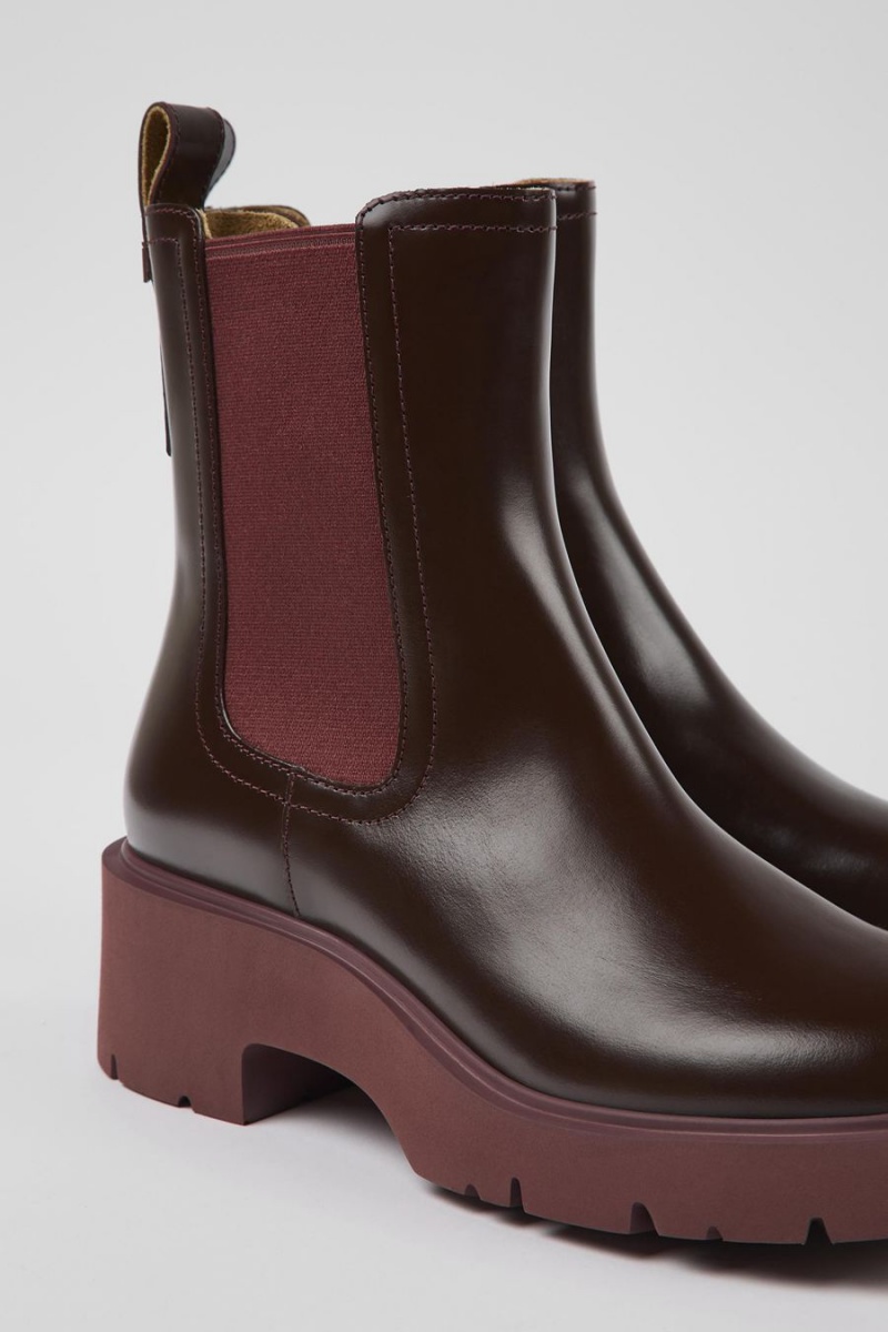 Burgundy Women's Camper Milah Leather Chelsea Boots | 5217360-HJ