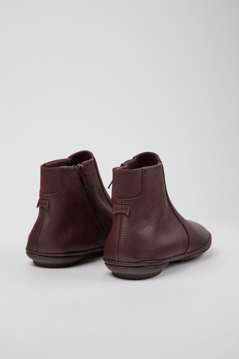 Burgundy Women's Camper Right Leather Ankle Boots | 4128395-FS