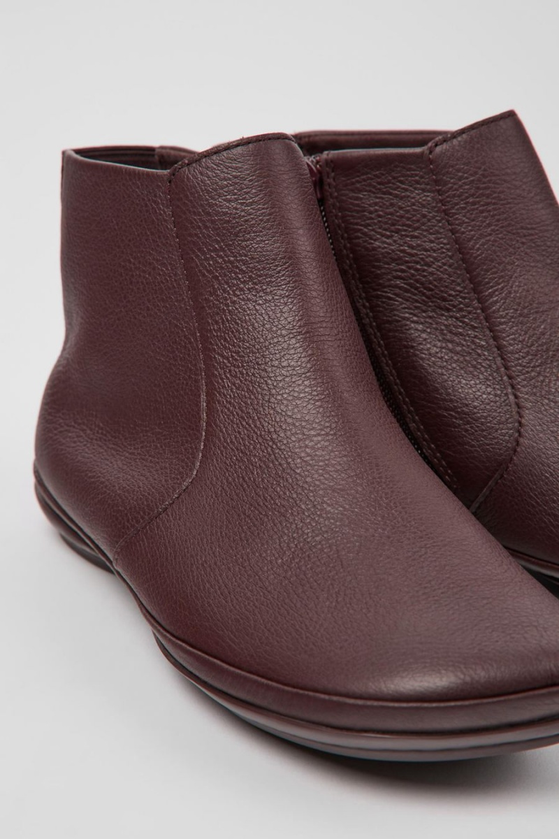 Burgundy Women's Camper Right Leather Ankle Boots | 4128395-FS