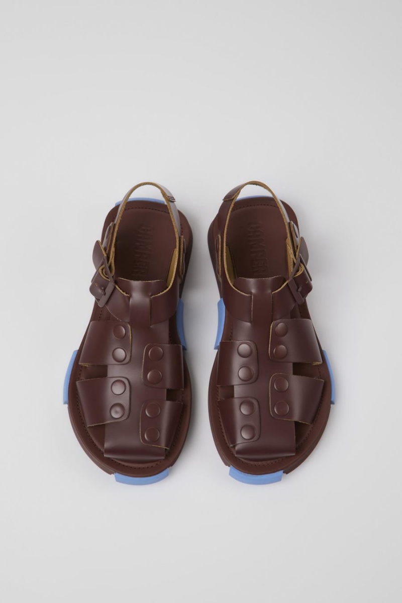 Burgundy Women's Camper Set Leather Sandals | 4760128-AX