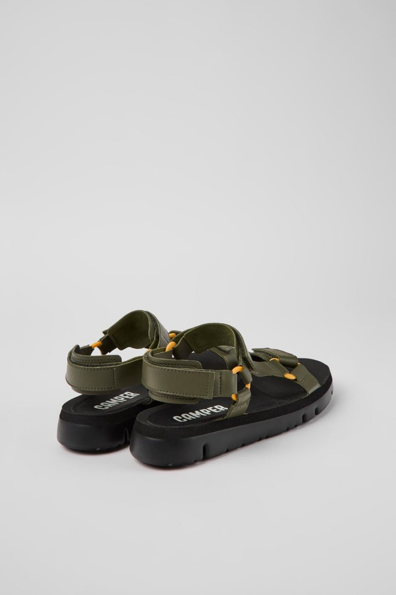 Green Men's Camper Oruga Leather Sandals | 6501389-AI