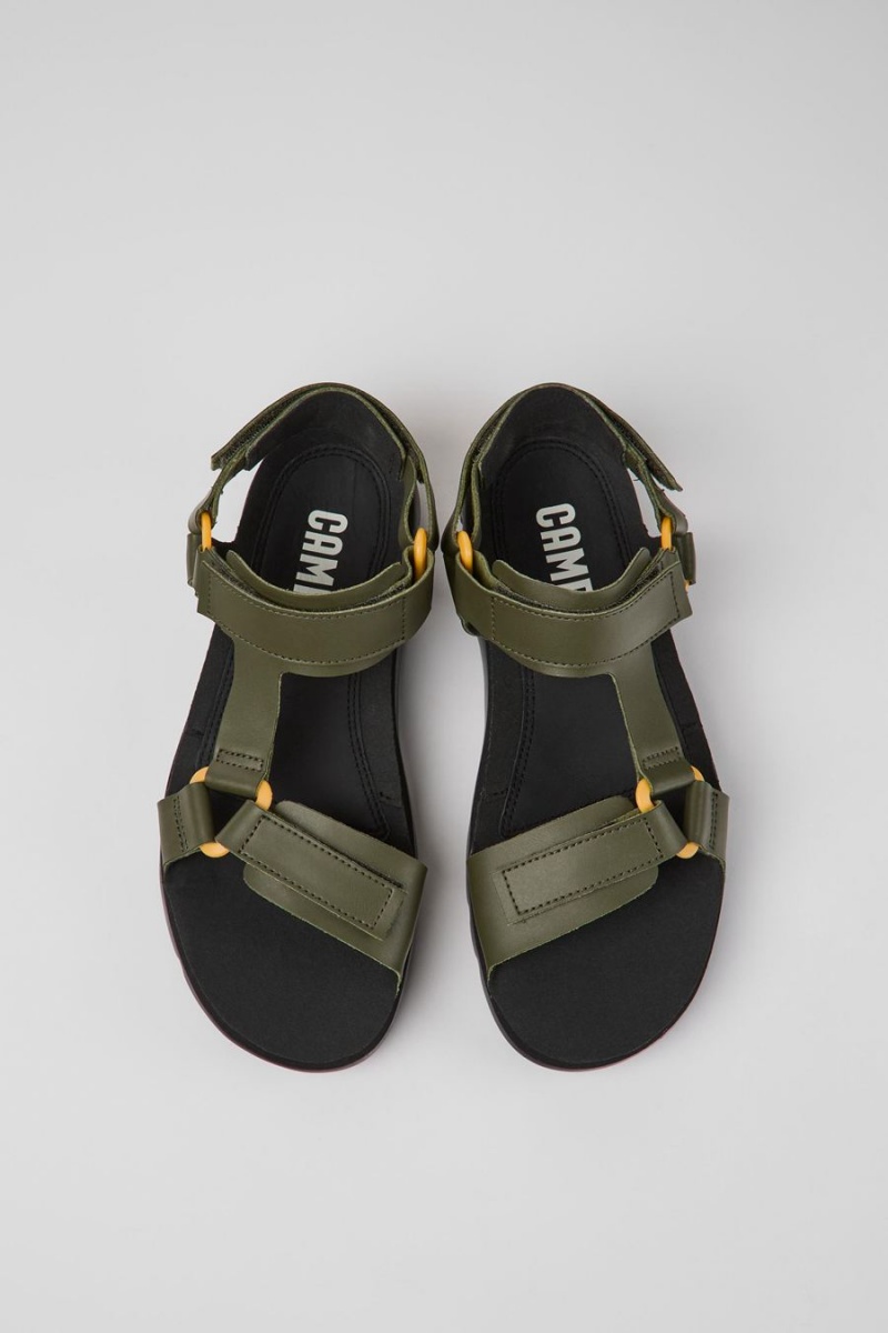 Green Men's Camper Oruga Leather Sandals | 6501389-AI