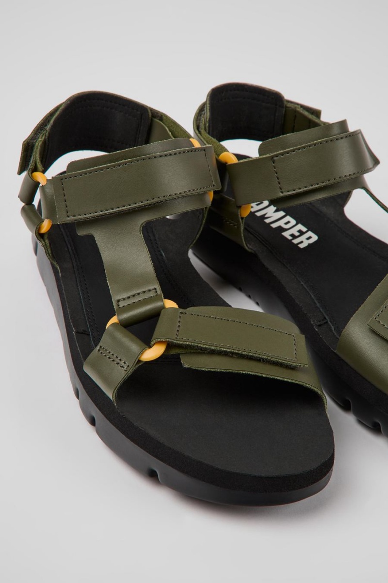 Green Men's Camper Oruga Leather Sandals | 6501389-AI